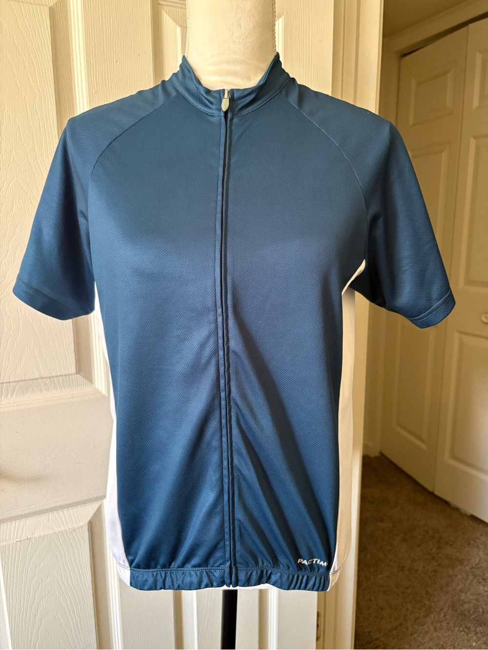Pactimo Men’s Short Sleeve Cycling Zip-Up – Teal with White Panels